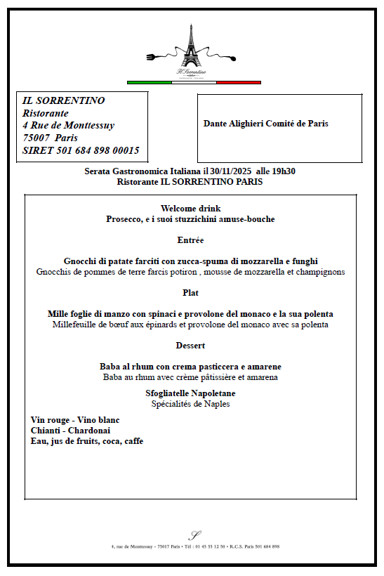 Cena gastronomica al ristorante Il Sorrentino 30 novembre 2025